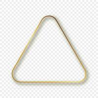 Gold glowing rounded triangle frame with shadow isolated on background. Shiny frame with glowing effects. Vector illustration.