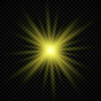 Light effect of lens flares. Yellow glowing lights starburst effects with sparkles vector