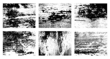 Grunge natural wood monochrome texture. Set of six abstract wooden surface overlay backgrounds in black and white. Vector illustration