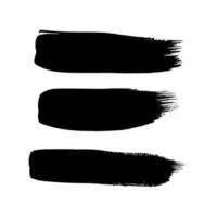 Black grunge brush strokes. Set of three painted ink stripes. Ink spot isolated on white background. Vector illustration