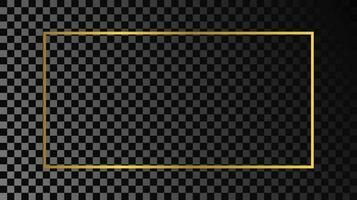 Gold glowing rectangular shape frame isolated on dark vector