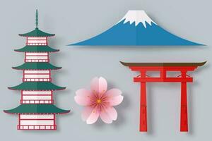 Japan temple with fuji mountain paper style, 3d rendering photo