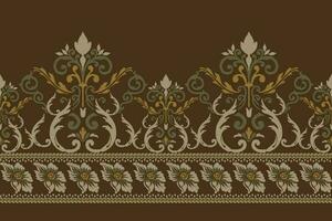 ikat floral cachemir bordado en oscuro verde fondo, ikat étnico oriental modelo tradicional.azteca estilo resumen vector ilustración.diseño para textura,tela,ropa,envoltura,decoración,pareo.