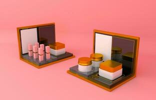 Empty product display for presentation with flower, cosmetic display, 3d rendering photo