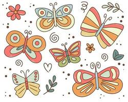 Hand drawn butterflies retro style vector