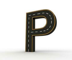 Alphabet symbols of the Figures in the form of a road with white and yellow line, 3d rendering photo