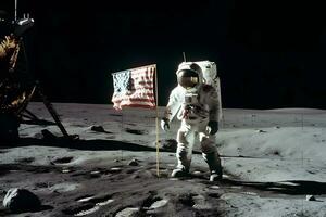 espacio astronauta aterrizaje en el superficie de el Luna ,generativo ai foto