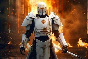 holy knight templar warrior robot ,generative ai photo