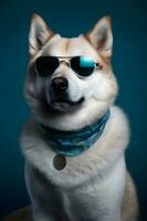 cute akita inu dog posing wearing glasses ,generative ai photo