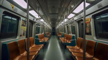 interior mrt tren ,viajero diario al trabajo línea interior ,generativo ai foto