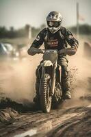 motocross race in muddy dirt arena ,generative ai photo