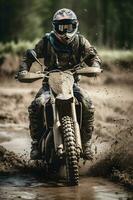 motocross race in muddy dirt arena ,generative ai photo