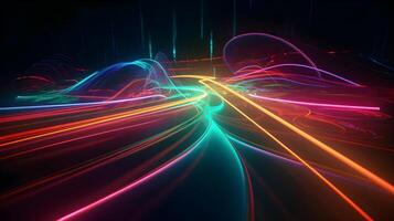 Colorful glowing lines ,abstract neon background ,generative ai photo