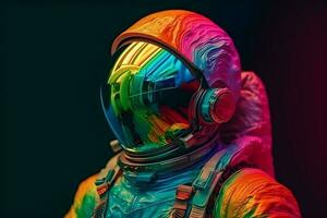 cosmonaut in front of colors of rainbow powder explosion ,generative ai photo