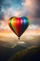 heart shaped hot air balloon with rainbow colors ,generative ai photo