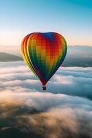 heart shaped hot air balloon with rainbow colors , photo