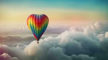 heart shaped hot air balloon with rainbow colors ,generative ai photo