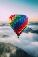 heart shaped hot air balloon with rainbow colors ,generative ai photo