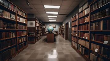 old library interior with books on shelves ,generative ai photo