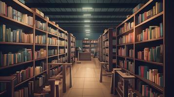 old library interior with books on shelves , photo
