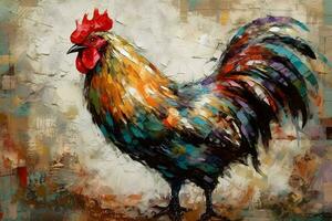 3d abstract painting of a rooster crowing ,generative ai photo