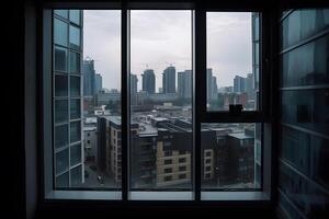 ver de urbano edificios desde Departamento ventana ,generativo ai foto