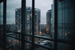 view of urban buildings from apartment window ,generative ai photo