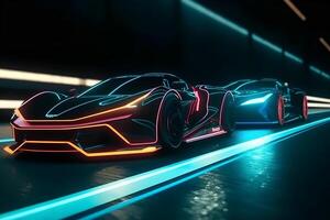 futuristic car race with neon effect , photo