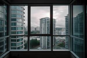 ver de urbano edificios desde Departamento ventana ,generativo ai foto