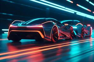 futuristic car race with neon effect , photo