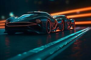 futuristic car race with neon effect , photo