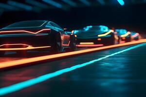 futuristic car race with neon effect , photo