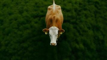 lechería vacas son comiendo césped ,generativo ai foto