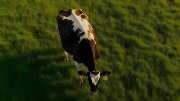 dairy cows are eating grass ,generative ai photo