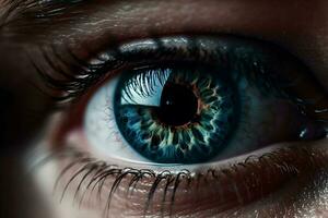 macro atención de el humano ojo ,detalle de humano ojo ,generativo ai foto