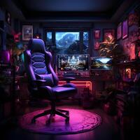 gaming setup room interior ,generative ai photo