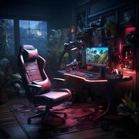 gaming setup room interior ,generative ai photo