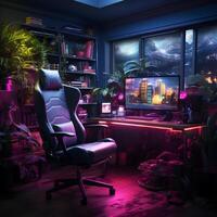 gaming setup room interior ,generative ai photo