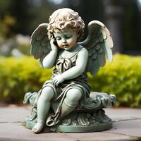 baby angel statue with shy pose, photo