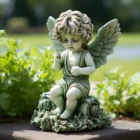 baby angel statue with shy pose, generative ai photo