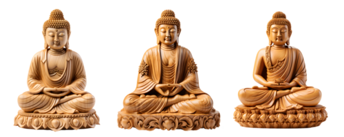 wooden buddha statue isolated on transparent background ,generative ai png