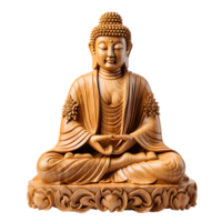 wooden buddha statue isolated on transparent background ,generative ai png