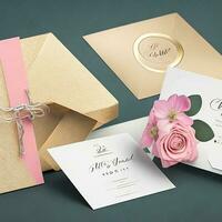 wedding invitation card mock up design with background photo