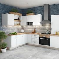 Minimal interior design kitchen room with beige cozy tone style, decorate with wooden counter. chairs and brown tone background, empty wall for mock up and banner, with free photo