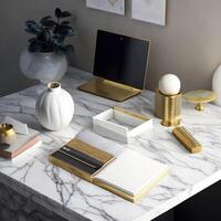 Mock up of modern laptop, smartphone, mac, pc, tablet on the table photo