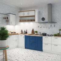Minimal interior design kitchen room with beige cozy tone style, decorate with wooden counter. chairs and brown tone background, empty wall for mock up and banner, with free photo