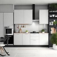 Minimal interior design kitchen room with beige cozy tone style, decorate with wooden counter. chairs and brown tone background, empty wall for mock up and banner, with Generative Ai free photo