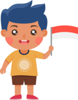 fofa em pé Garoto desenho animado segurando uma vermelho e branco Indonésia bandeira png
