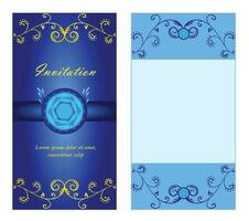 Gradient Blue with Golden Floral Design Invitation Card Vector Illustration