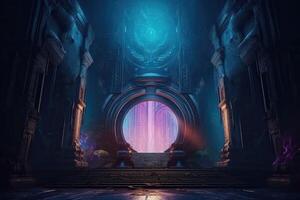 AI Generated Massive portal to another realm stood guarded by ancient, mystical wards, keeping out all who would seek to enter without permission. photo